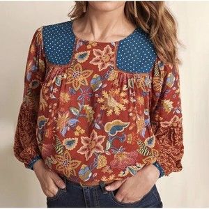 Matilda Jane Heart to Heart Garden Mums Mixed Print Floral Blouse Sz L Large NWT